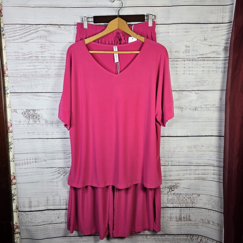 Dear Scarlett Lounge Travel Set Pink Womens Size Medium Wideleg Pants NWT